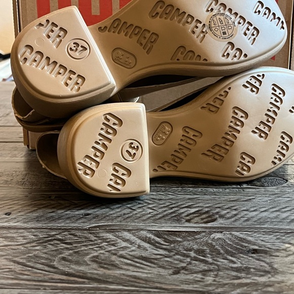 Camper Thelma Tan Sandals with Chunky Heel and Ankle Strap brown sz 37 - Picture 5 of 11